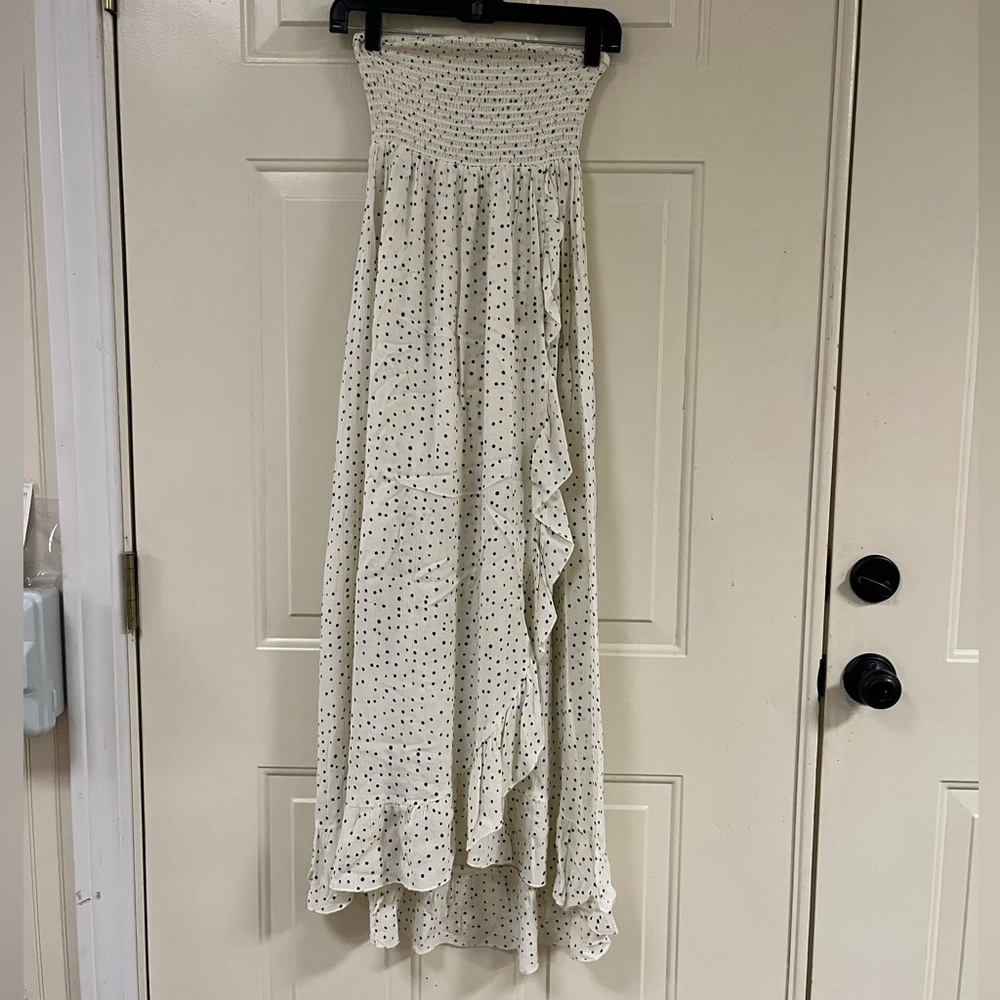 White Polka Dot Strapless Dress